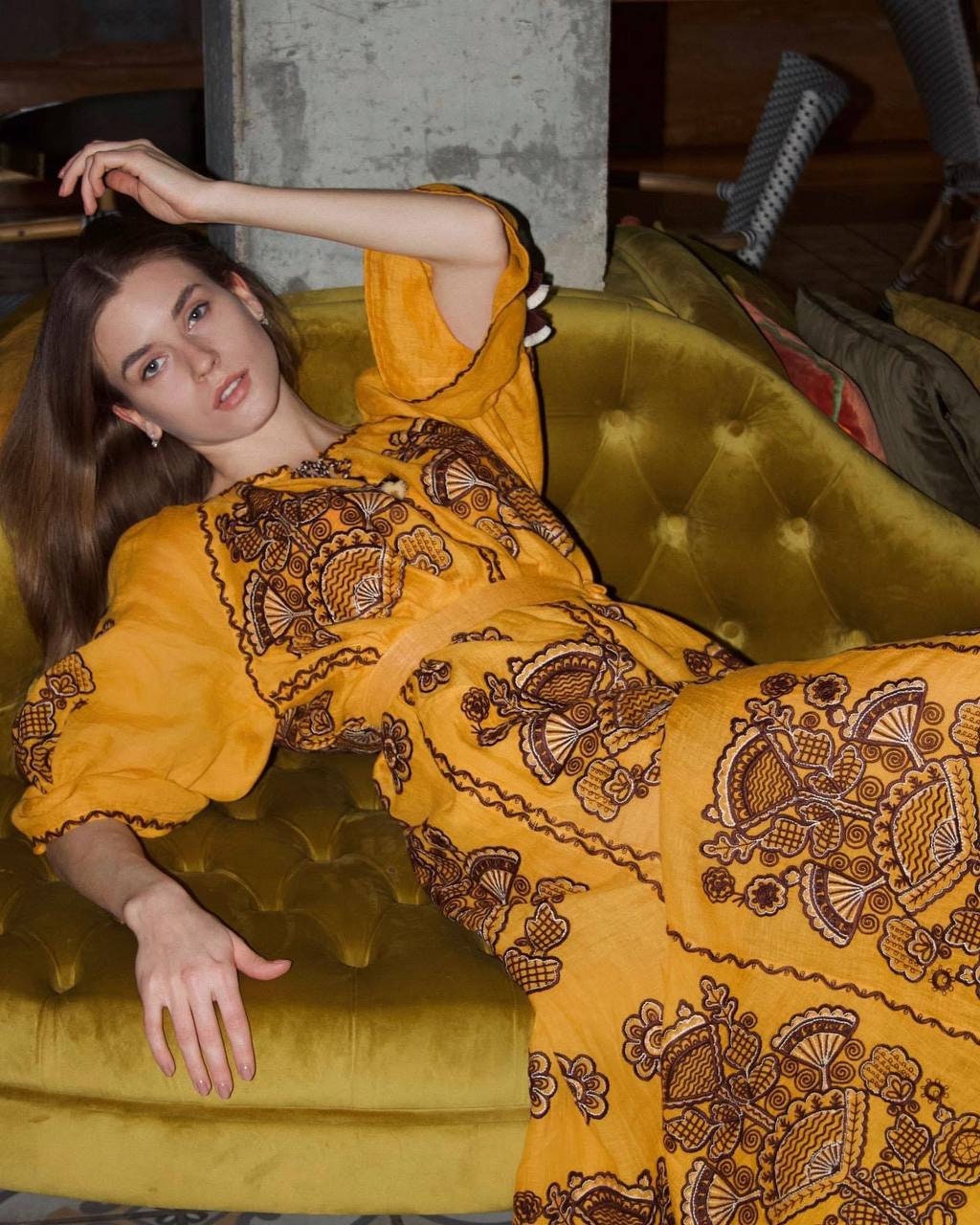 Embroidered Linen Vyshyvanka Kaftan Dress - Boho Style Abaya