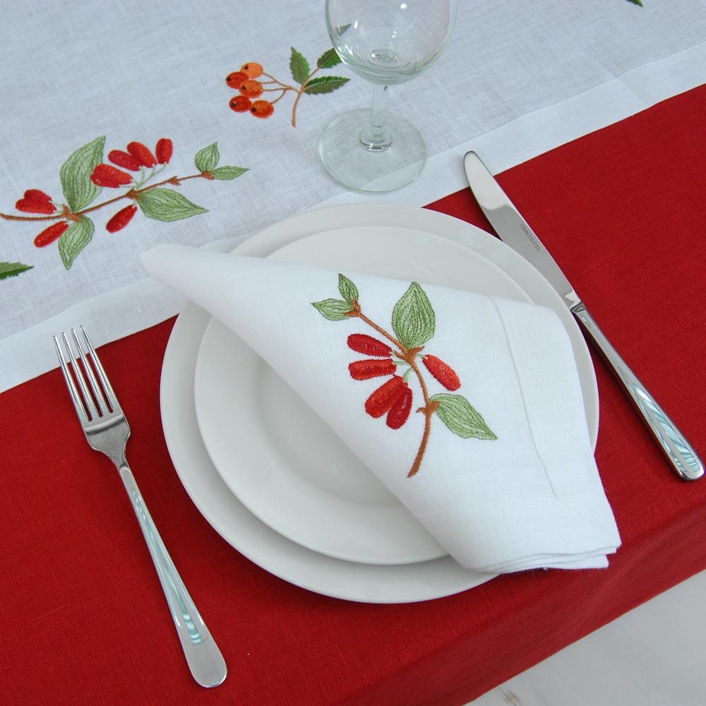 Rowan Dogwood Embroidered 2 Napkins Set - 40x40 cm Ukrainian