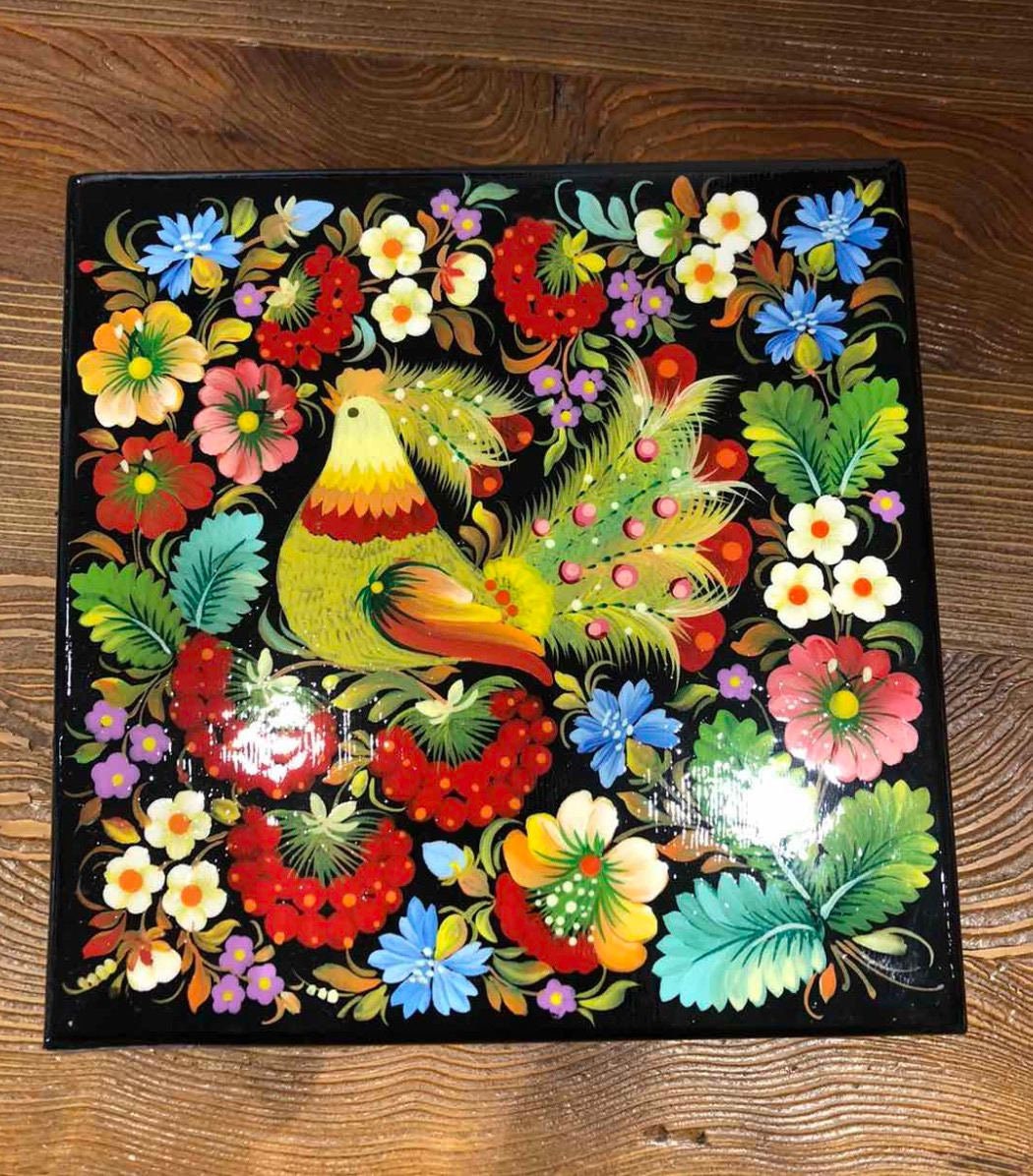 Handmade Petrykivka Wooden Box - Ukrainian Folk Art Souvenir