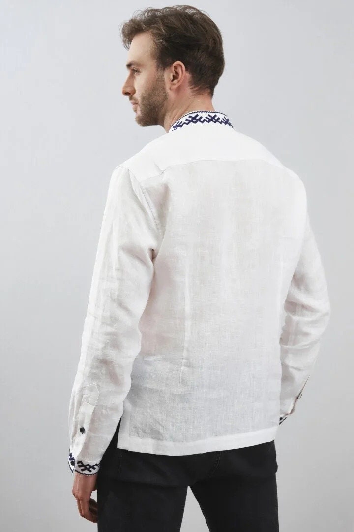 Men's White Ukrainian Vyshyvanka Shirt - Traditional Embroidered Shirt