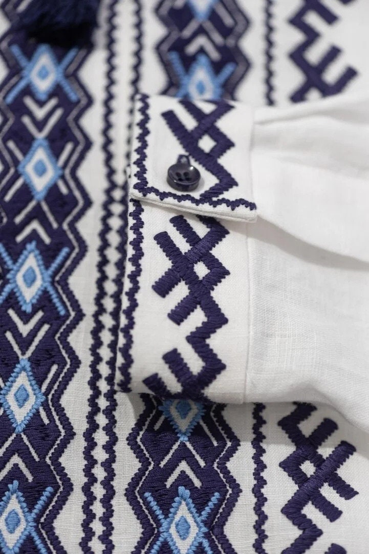 Men's White Ukrainian Vyshyvanka Shirt - Traditional Embroidered Shirt