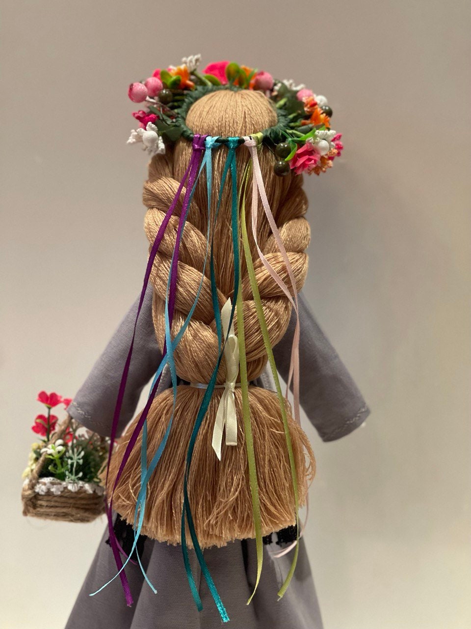 Unique Handmade Motanka Doll on Wood Stand – Bereginya with Hand Embroidery