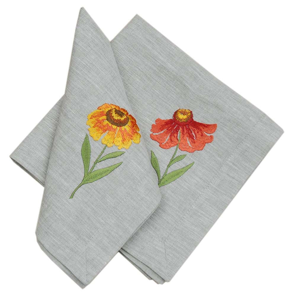 Helenium Embroidered Table Runner Set - 88 x 88 cm with 4 Napkins