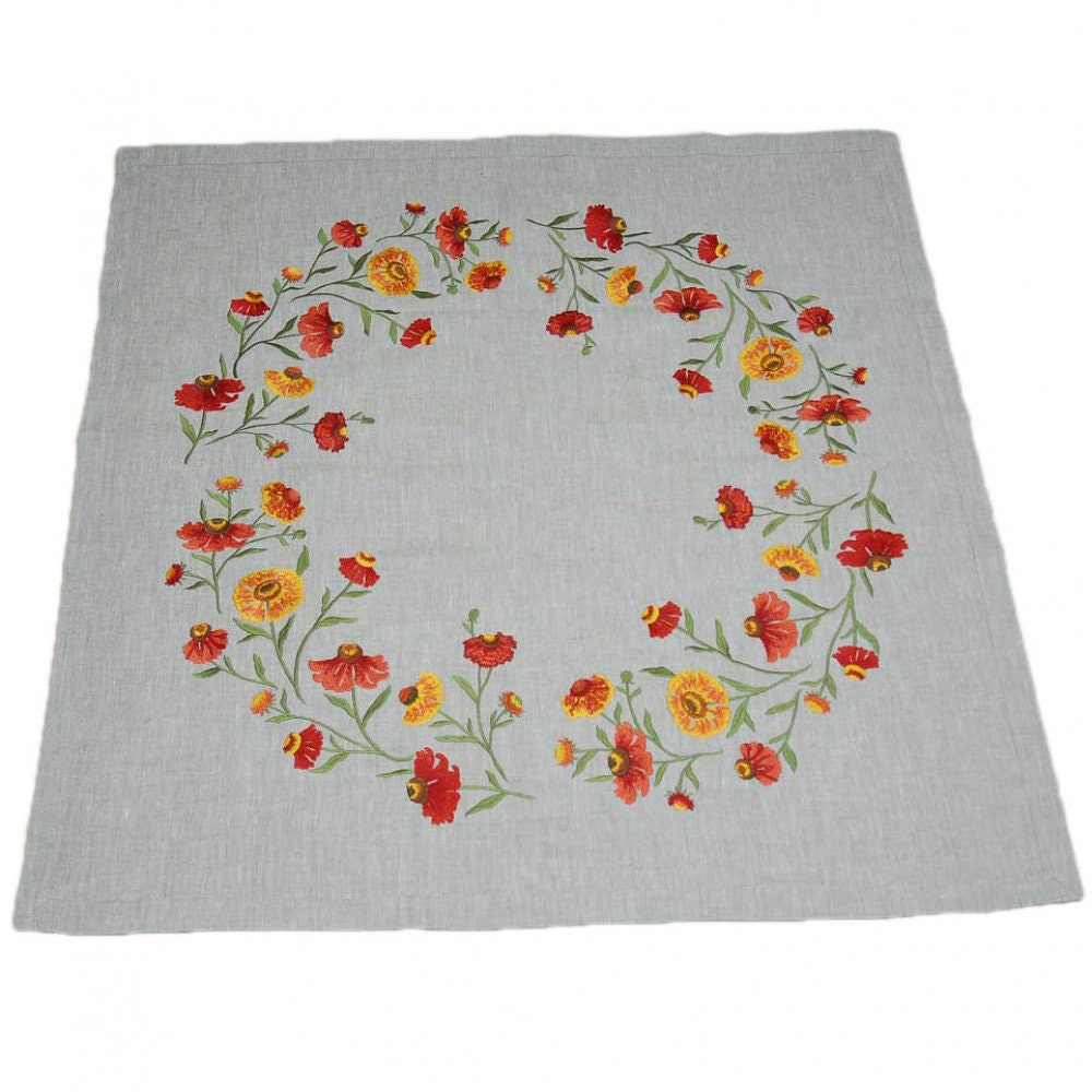 Helenium Embroidered Table Runner Set - 88 x 88 cm with 4 Napkins