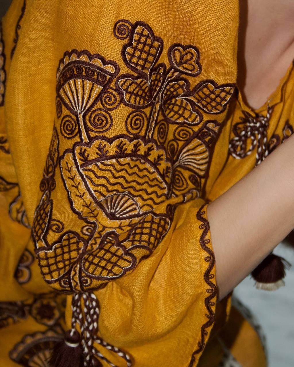 Embroidered Linen Vyshyvanka Kaftan Dress - Boho Style Abaya