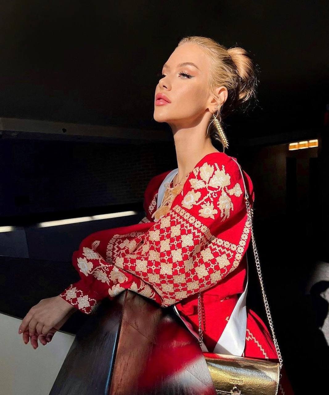 Red Linen Embroidered Ukrainian Vyshyvanka Kaftan Dress - Boho Style Abaya