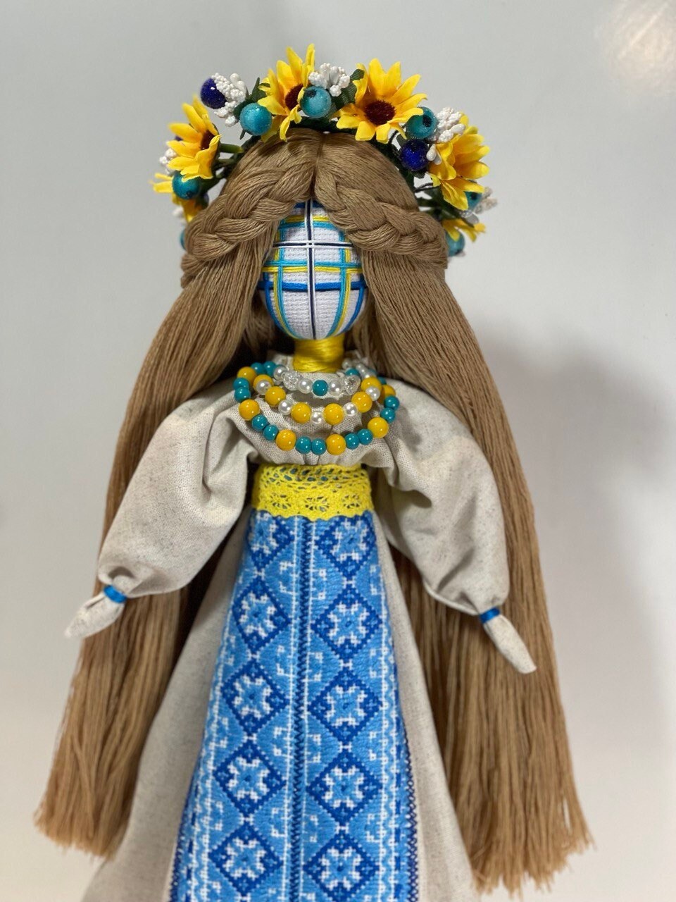 Unique Motanka Doll from Ukraine with Hand Embroidery on Wooden Stand - Perfect for Valentine's Day or Mother's Day