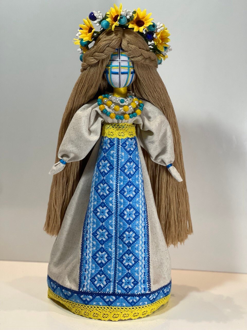 Unique Motanka Doll from Ukraine with Hand Embroidery on Wooden Stand - Perfect for Valentine's Day or Mother's Day