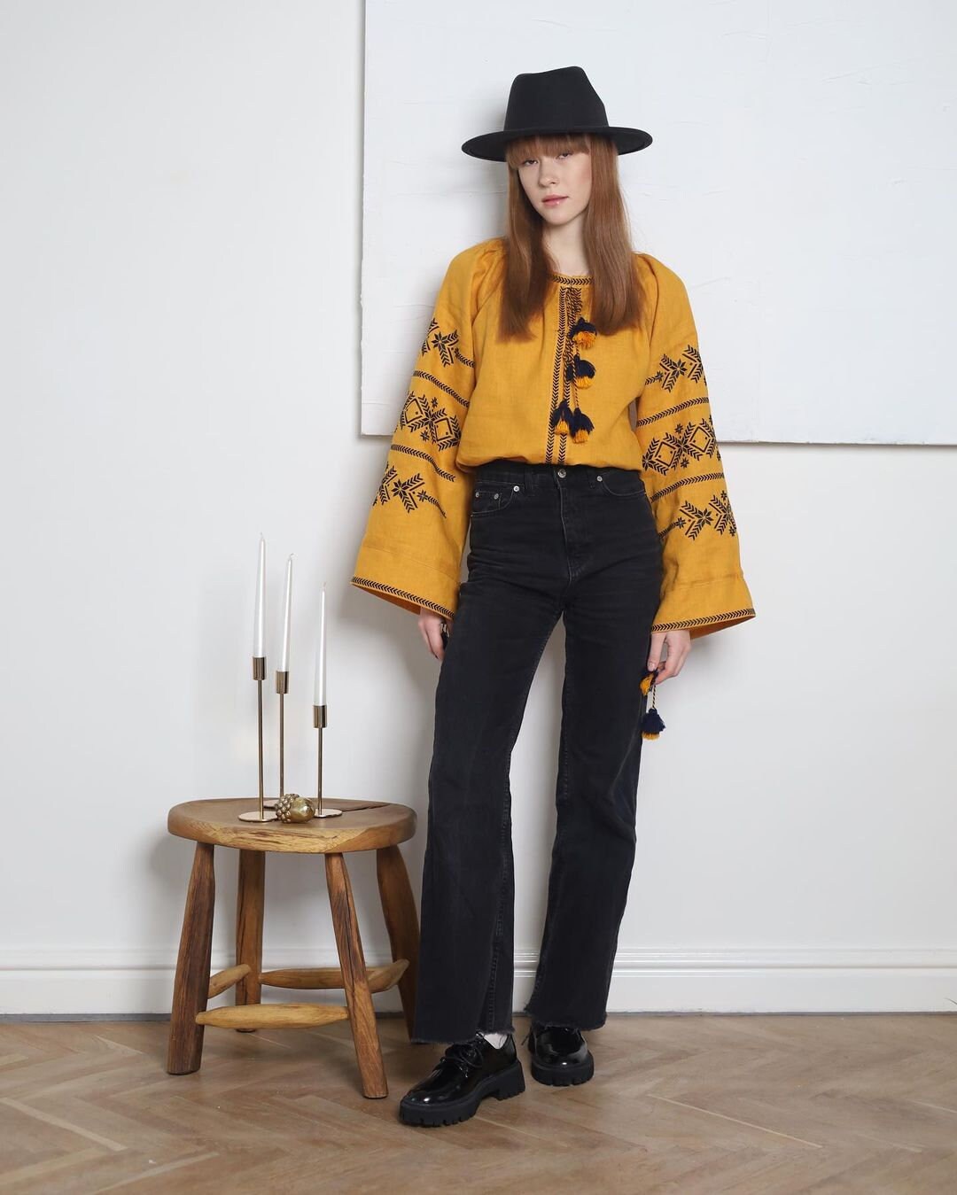 Yellow Ukrainian Vyshyvanka Blouse | Bohemian Embroidered Ethnic Shirt