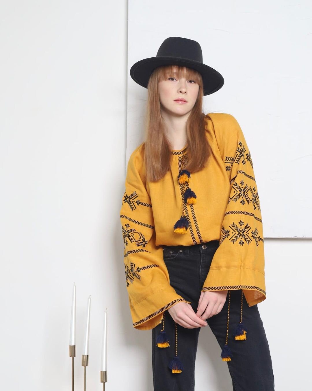 Yellow Ukrainian Vyshyvanka Blouse | Bohemian Embroidered Ethnic Shirt