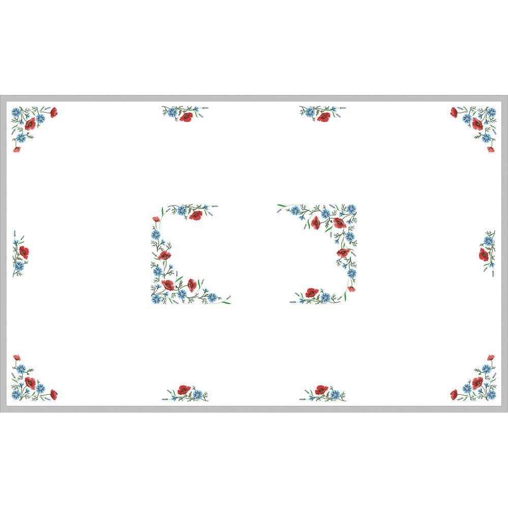 Ukrainian Embroidered Tablecloth Set with 6 Poppies and Cornflowers Napkins (240x140 cm)