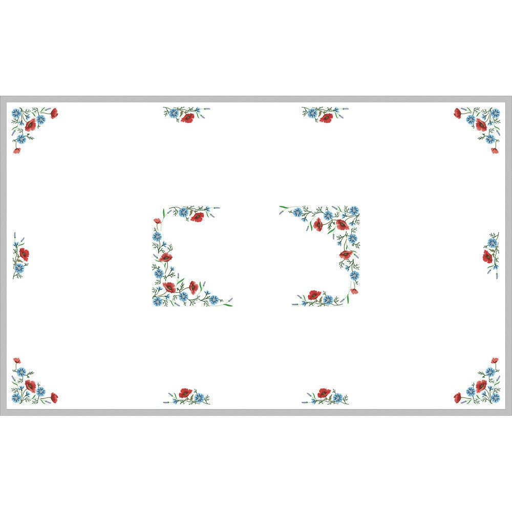 Ukrainian Embroidered Poppies and Cornflowers Tablecloth Set (240x140 cm) with 6 Napkins (40x40 cm)