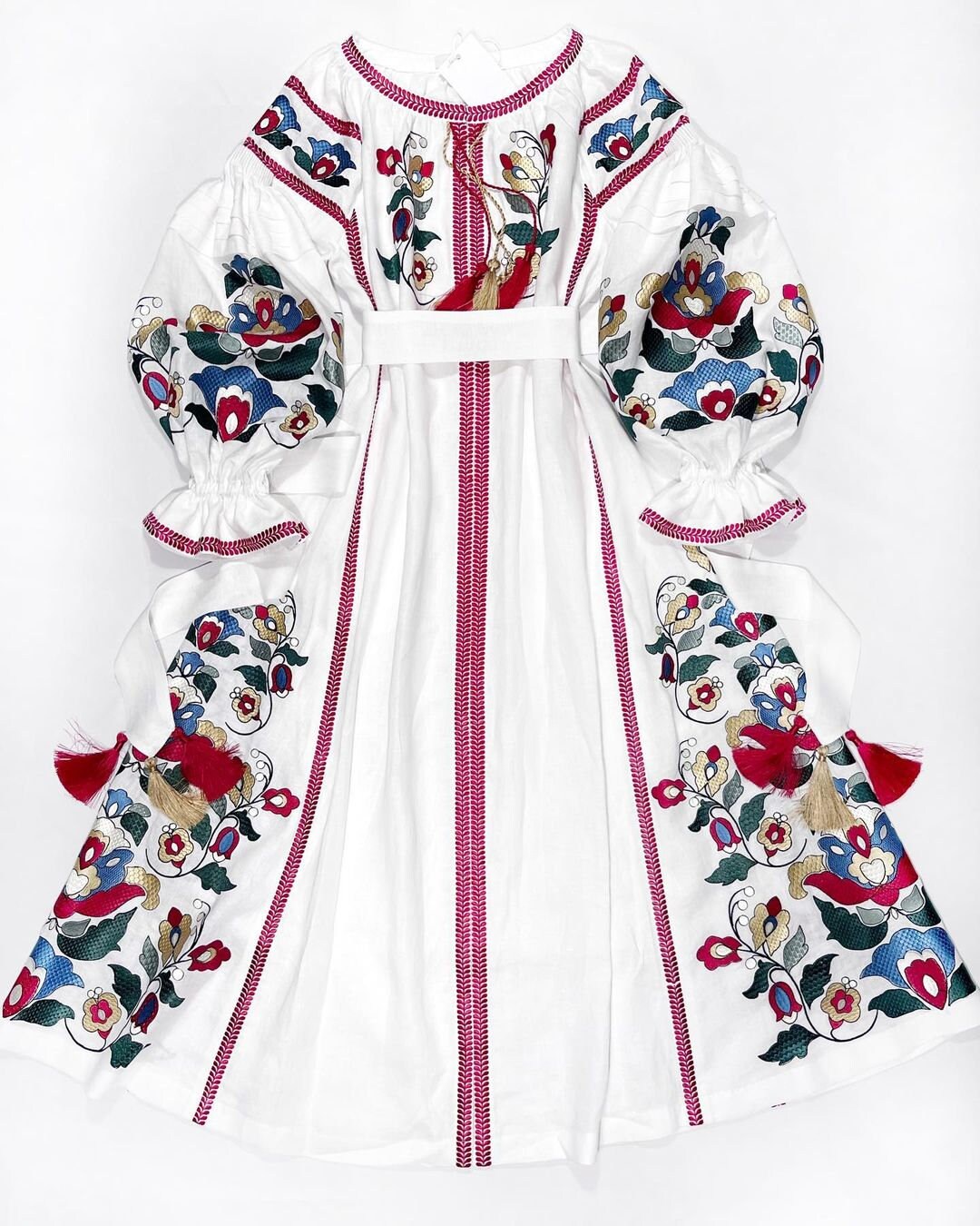 White Linen Embroidered Dress Wedding with Embroidery Ukrainian Vyshyvanka Dress Ethnic Caftan Boho style Gift for Her MOTHERS DAY