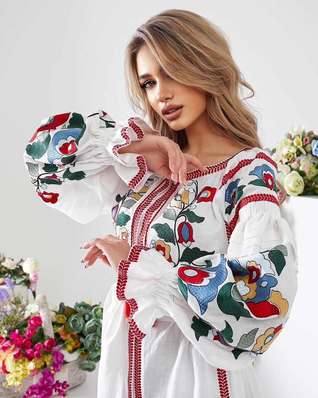 White Linen Embroidered Dress Wedding with Embroidery Ukrainian Vyshyvanka Dress Ethnic Caftan Boho style Gift for Her MOTHERS DAY