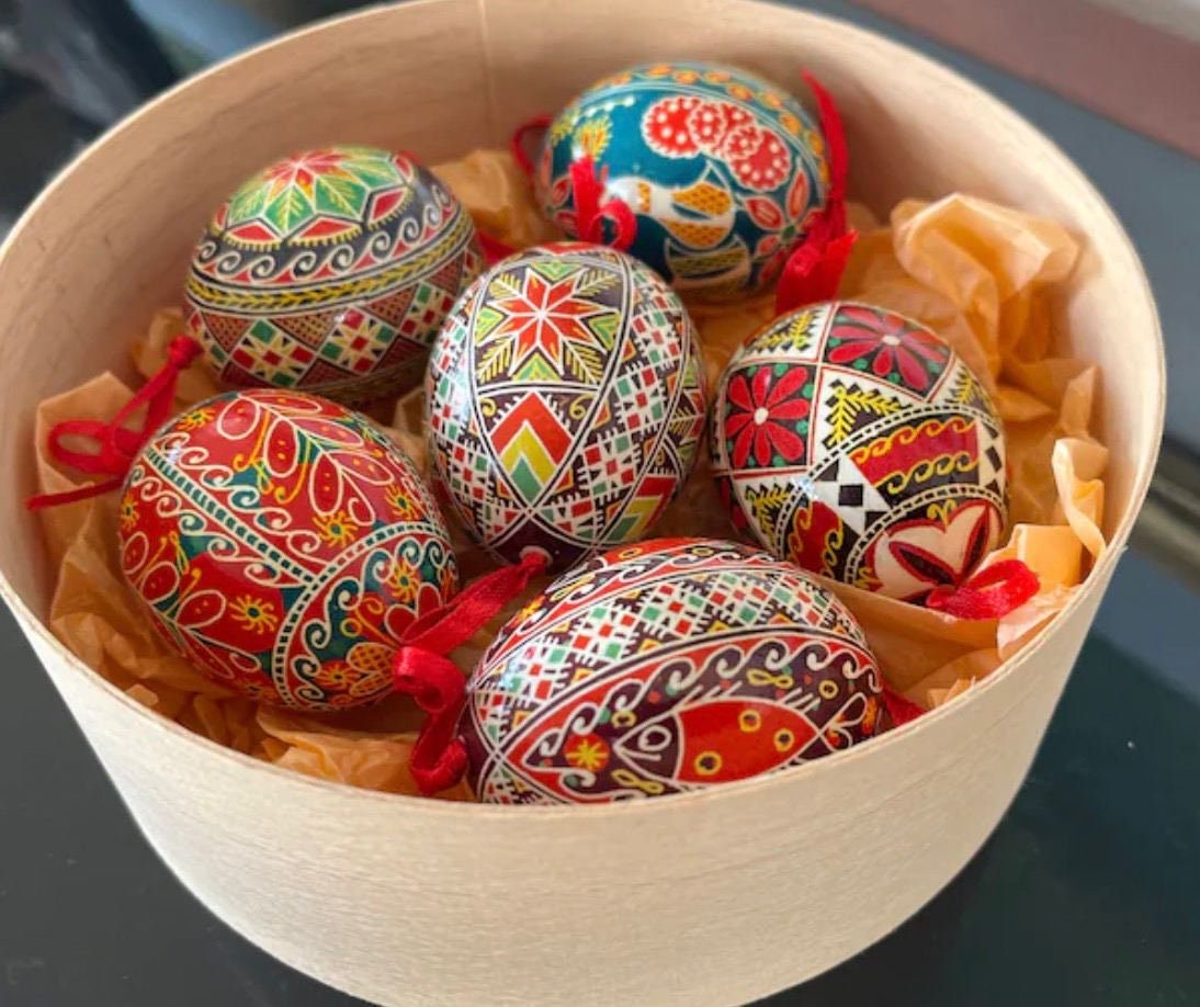 Traditional Ukrainian Pysanka Set - 6 Real Chicken Eggs