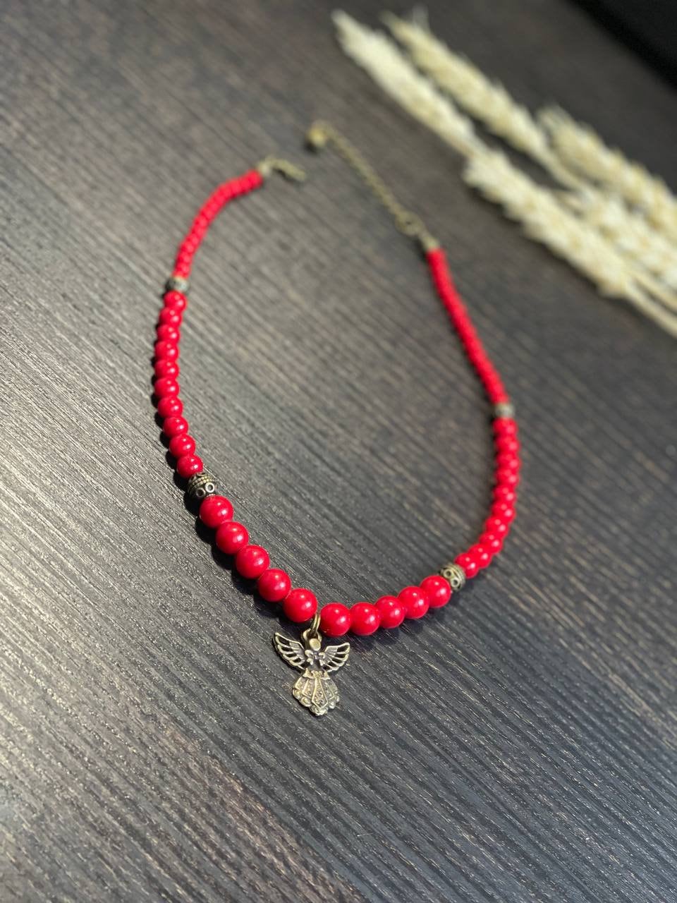 Red Ukrainian Traditional Coral Necklace with Antique Fireplace Beads - Ethnic Jewelry