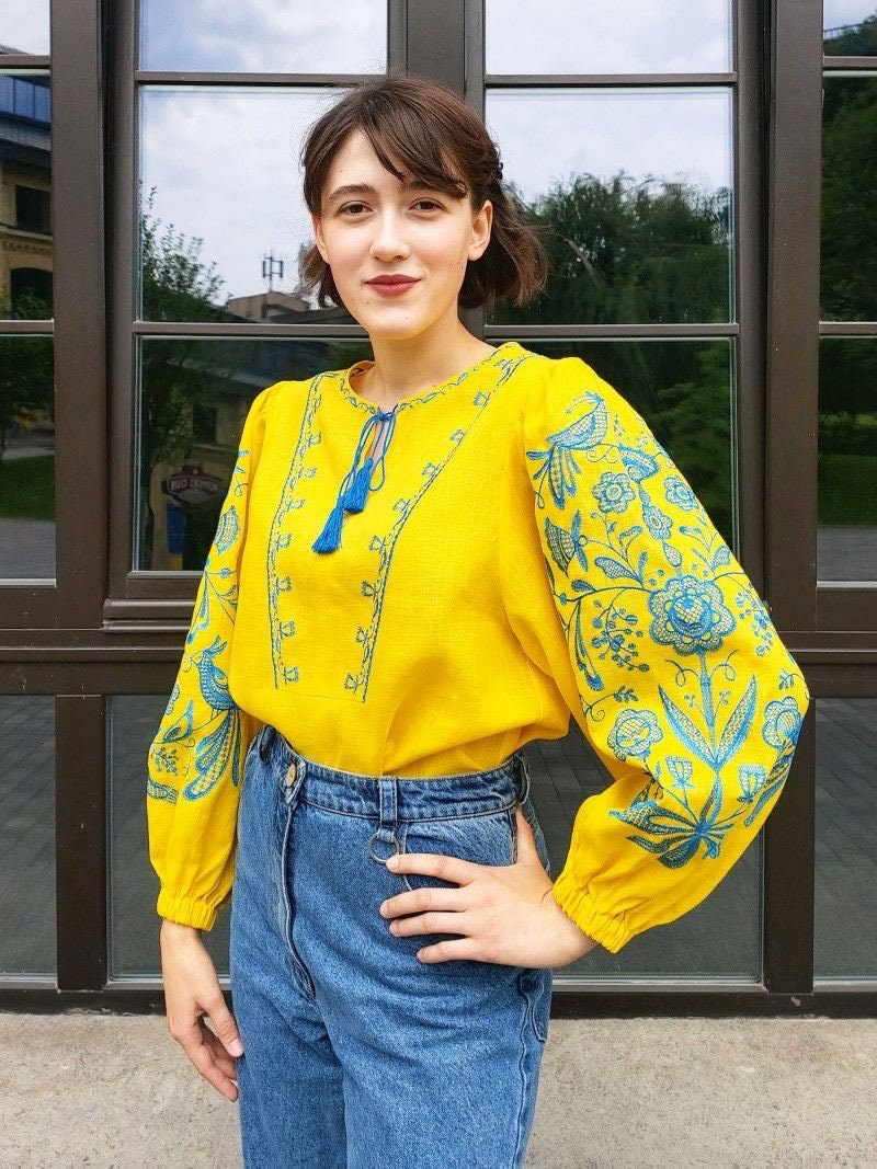 Yellow Ukrainian Vyshyvanka Blouse - Embroidered Women's Shirt
