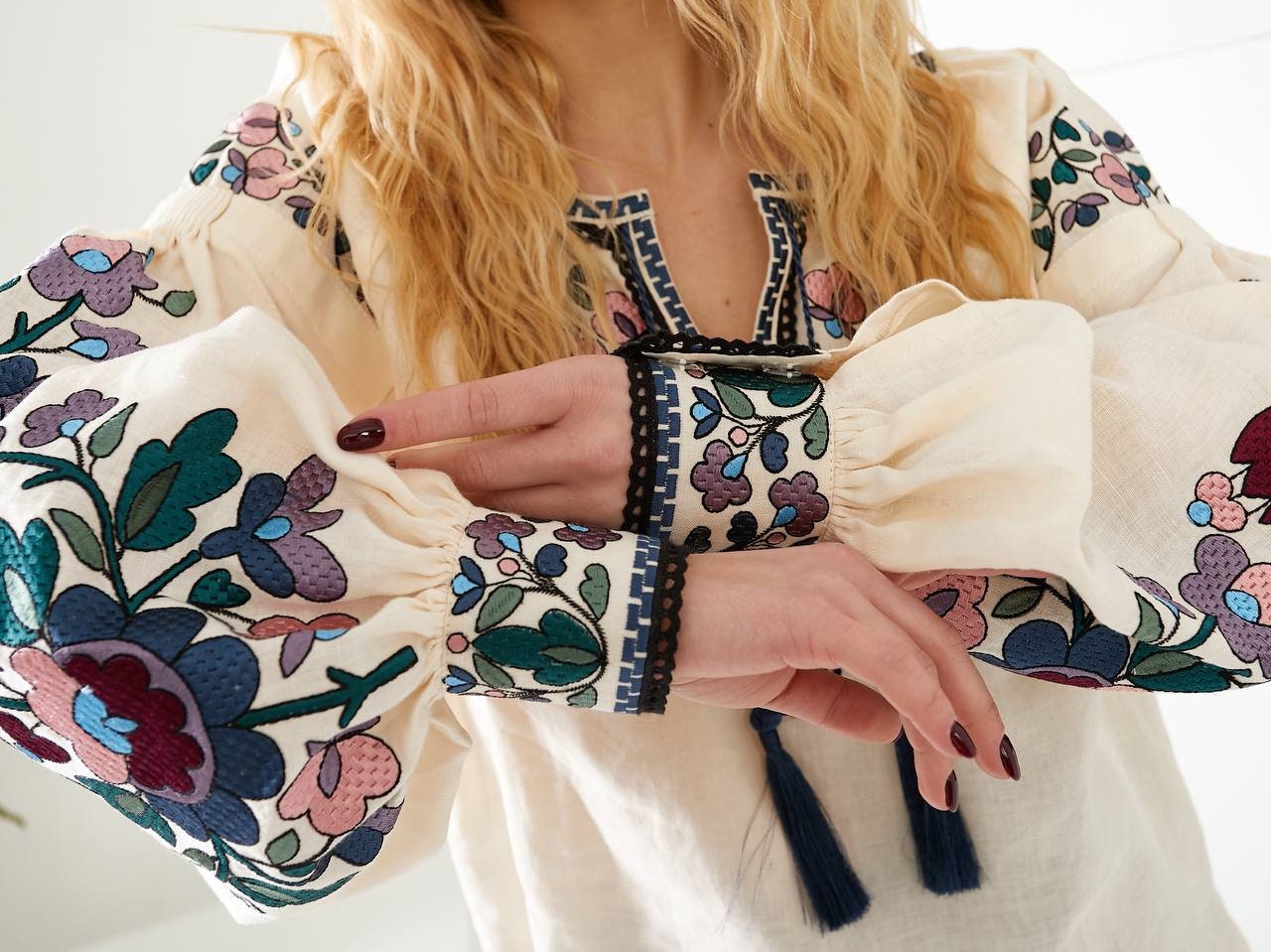 Milk Colored Embroidered Ukrainian Vyshyvanka Blouse - Boho Chic Ethnic Shirt