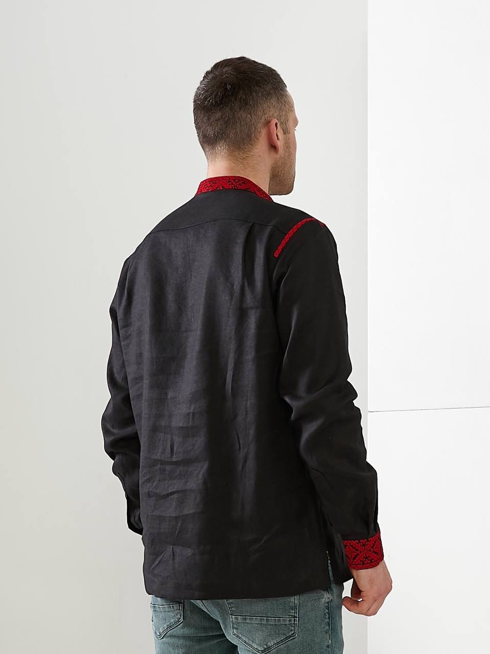 Men's Black Ukrainian Vyshyvanka Shirt with Red Embroidery