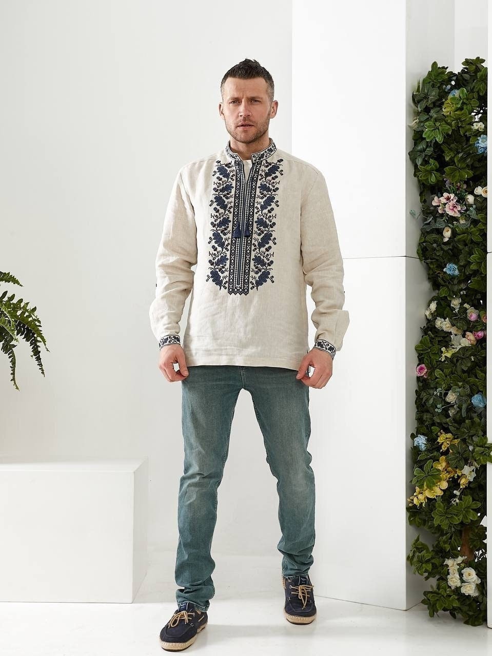 Men's Embroidered Ukrainian Linen Vyshyvanka Shirt