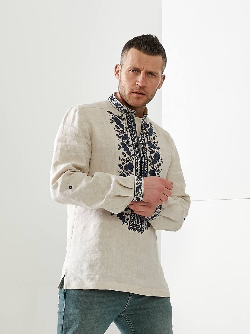 Embroidered Linen Vyshyvanka Shirt for Men - Traditional Ukrainian Style