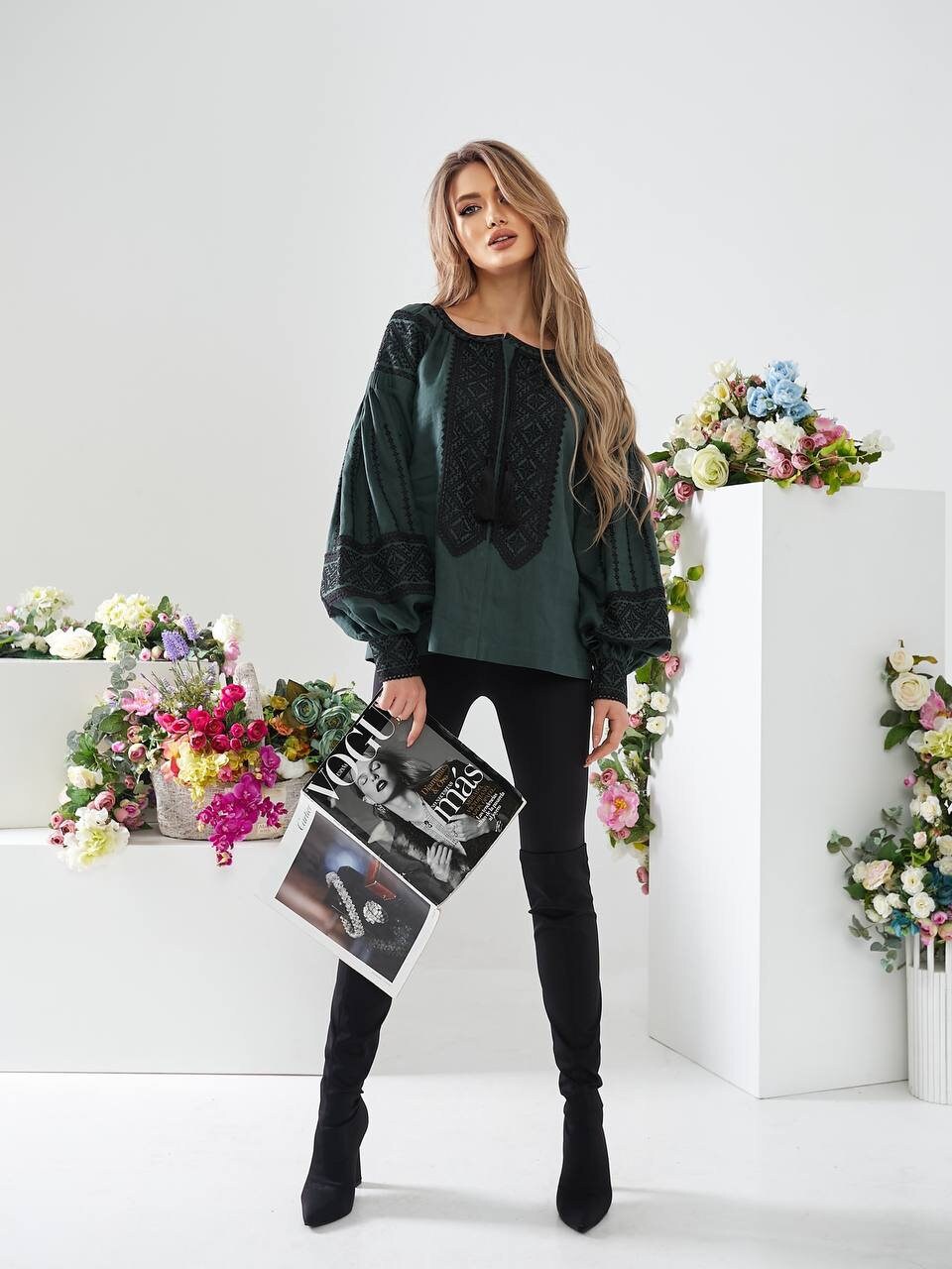 Green Embroidered Vyshyvanka Blouse - Ukrainian Linen Women's Clothing