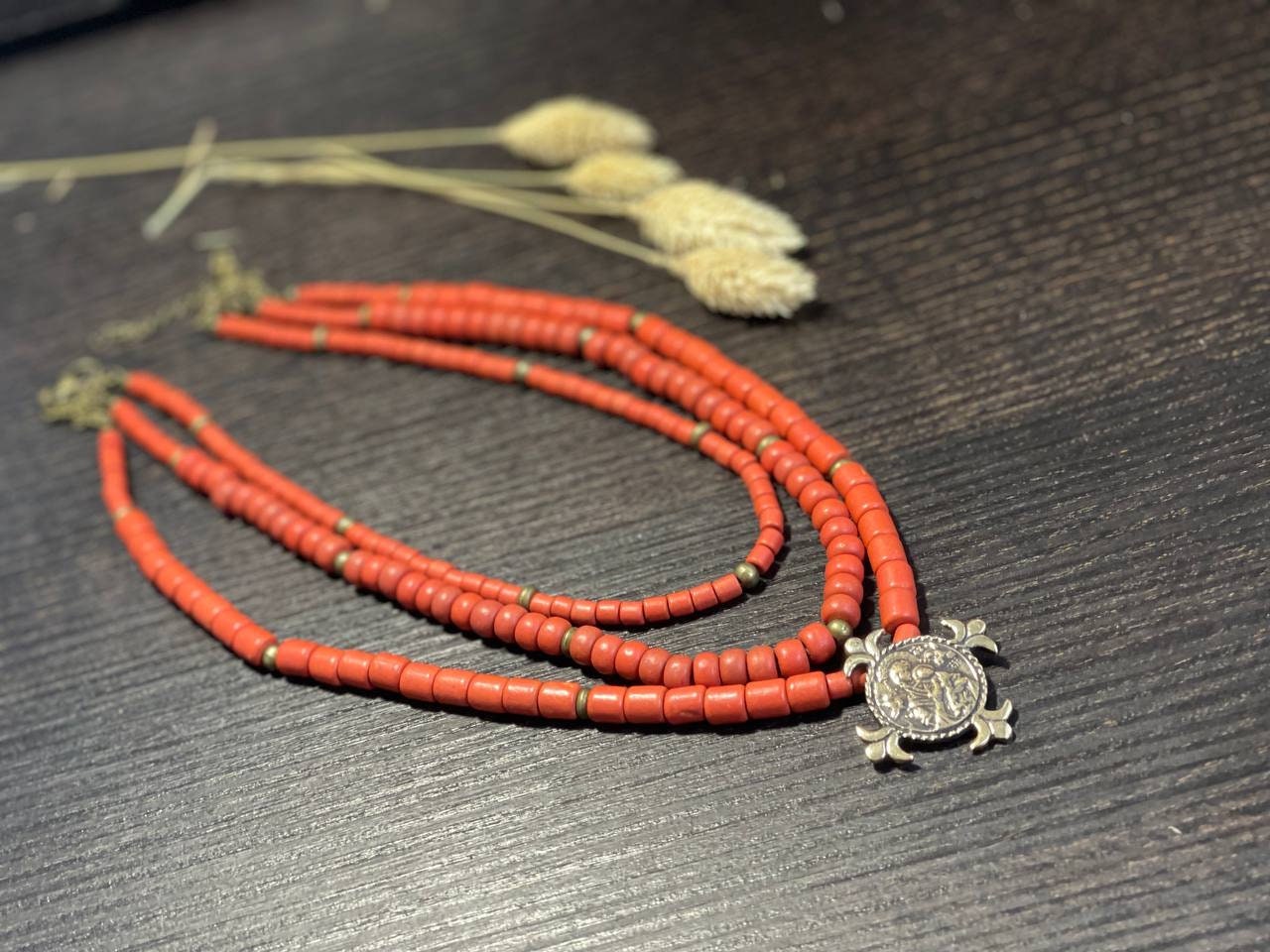 Ukrainian Traditional Mother of God Necklace - Handmade Brass & Kosiv Ceramic Pendant