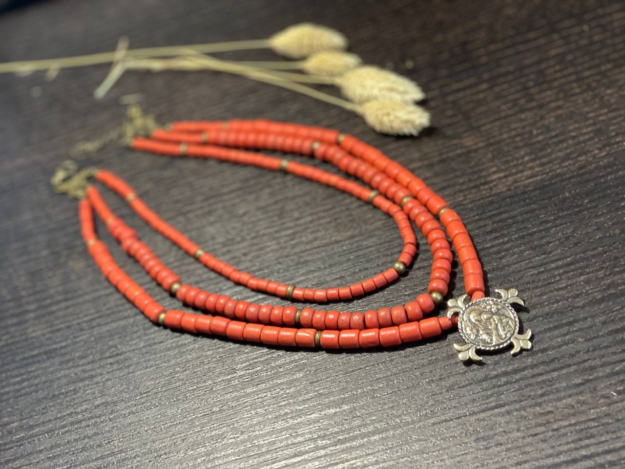 Ukrainian Traditional Mother of God Necklace - Handmade Brass & Kosiv Ceramic Pendant