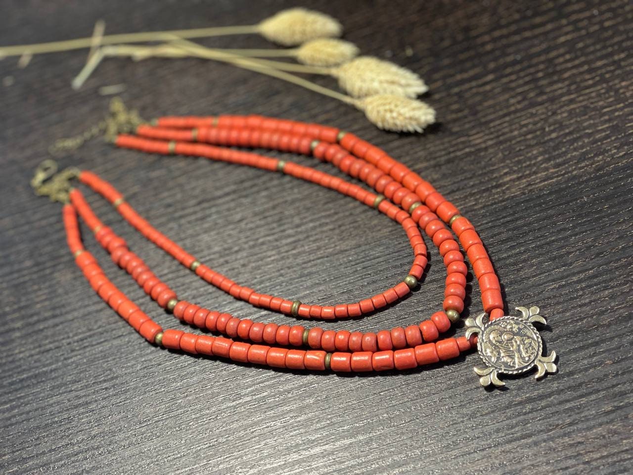 Ukrainian Traditional Mother of God Necklace - Handmade Brass & Kosiv Ceramic Pendant