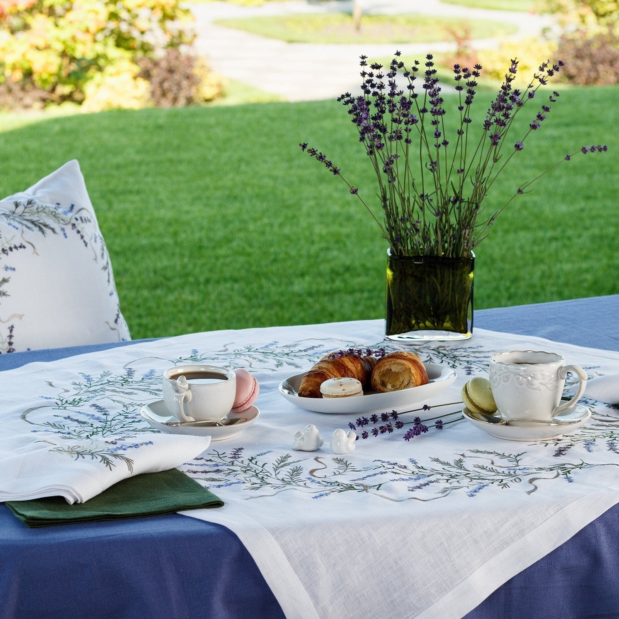 Embroidered Lavender Tablecloth - 88x88 cm Ukrainian Linen