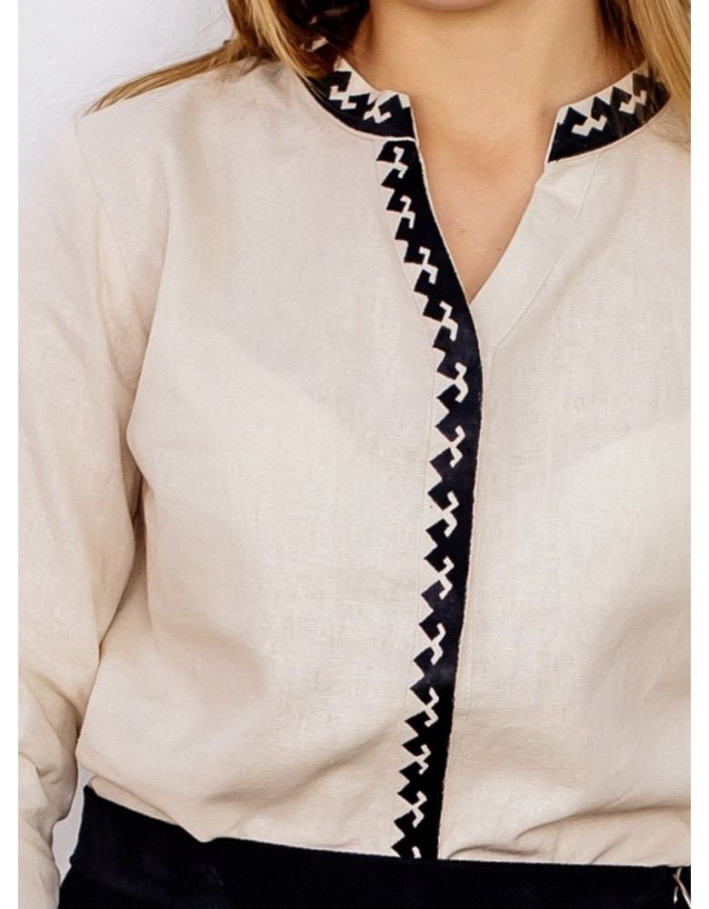 Classic Beige Ukrainian Vyshyvanka Blouse - Embroidered Women's Ethnic Spring Top