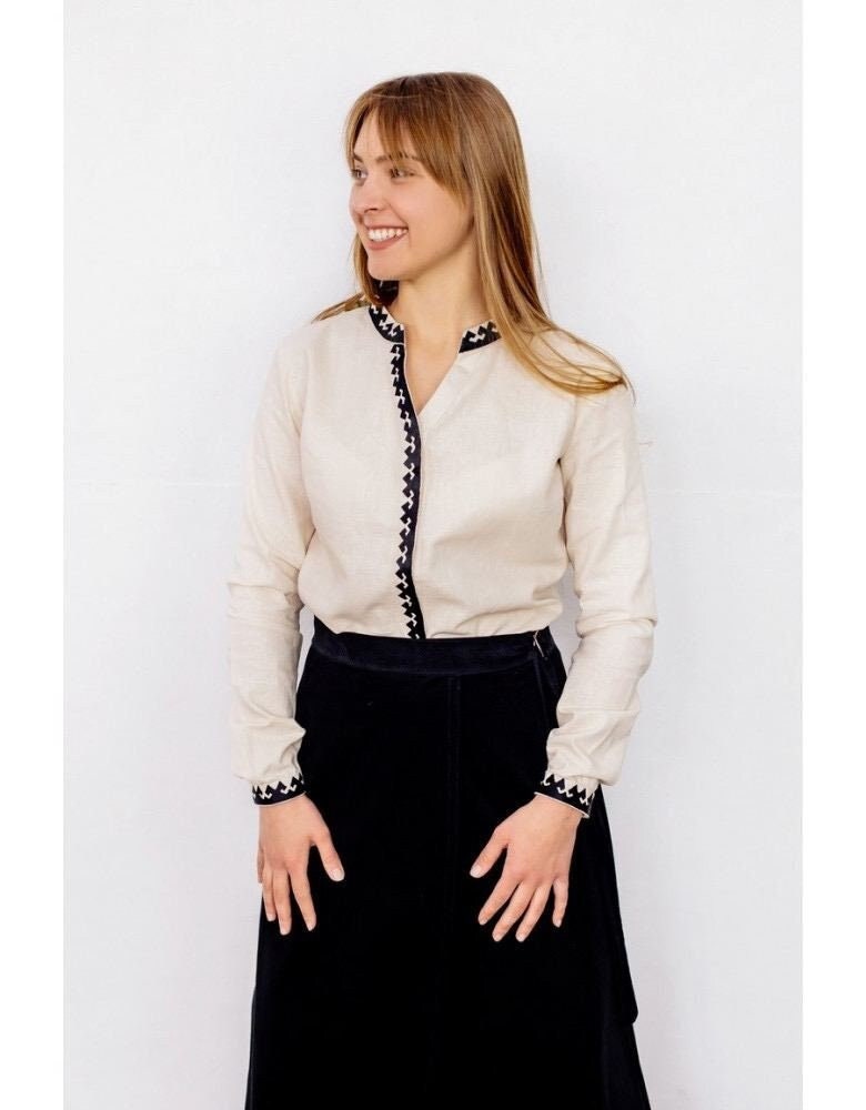 Classic Beige Ukrainian Vyshyvanka Blouse - Embroidered Women's Ethnic Spring Top