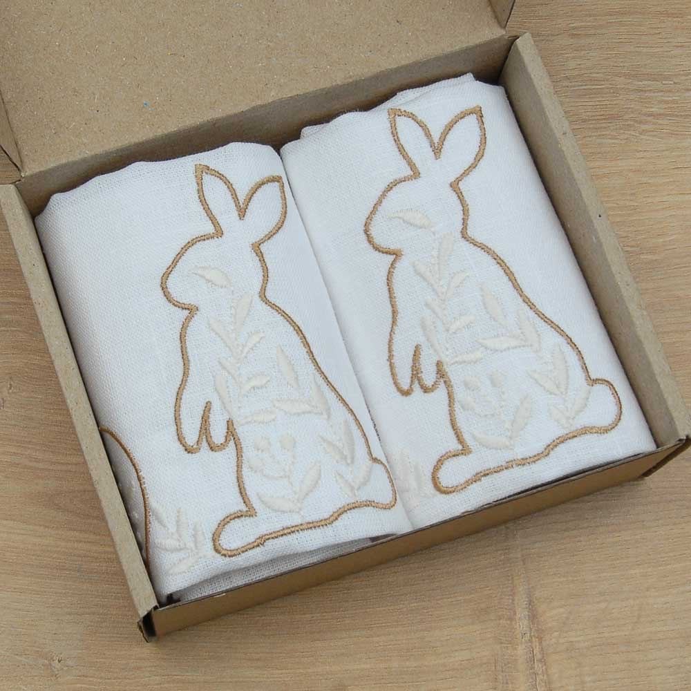 Easter Mood Rabbit Embroidery Napkins - 40x40 cm Ukrainian Table Decor