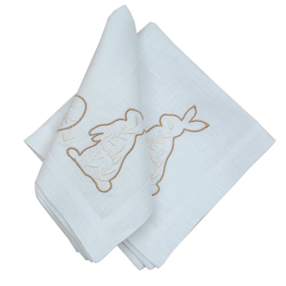 "Easter Mood Napkins Set - Embroidered Ukrainian Rabbit Design, 40x40 CM"