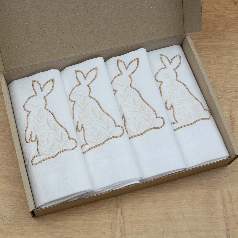 "Easter Mood Napkins Set - Embroidered Ukrainian Rabbit Design, 40x40 CM"