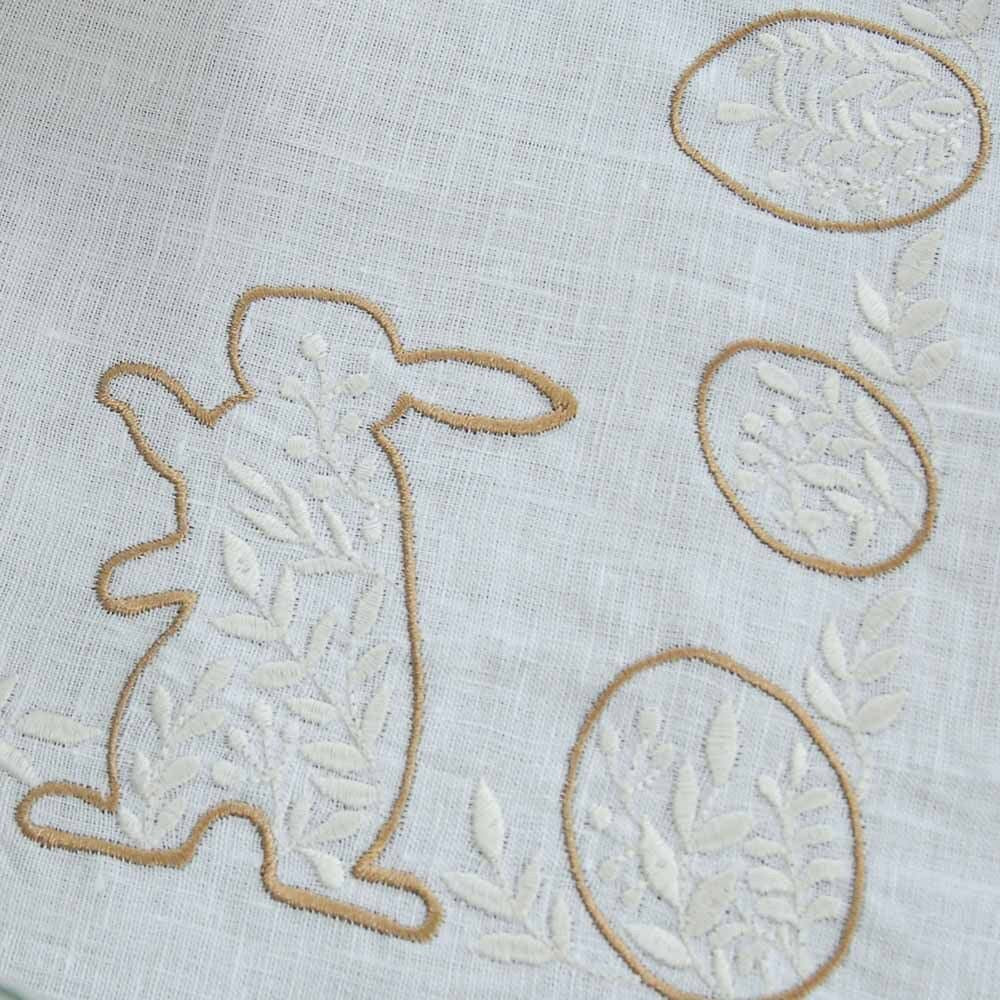 "Easter Mood White Linen Tablecloth 64x64 cm with Rabbit Embroidery - Ukrainian Design"
