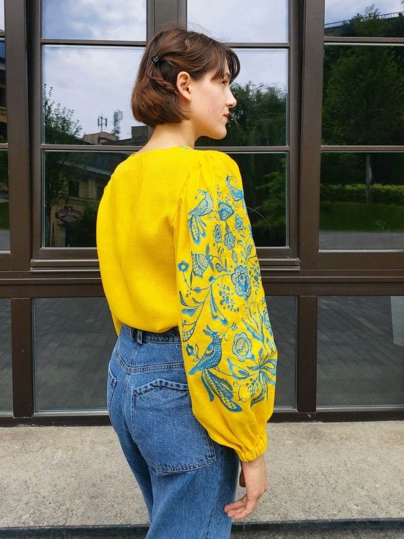 Yellow Ukrainian Vyshyvanka Blouse - Embroidered Women's Shirt