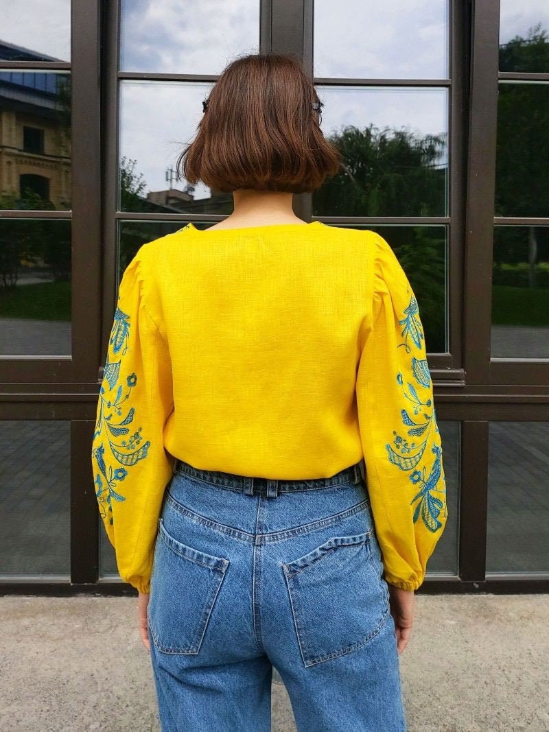 Yellow Ukrainian Vyshyvanka Blouse - Embroidered Women's Shirt