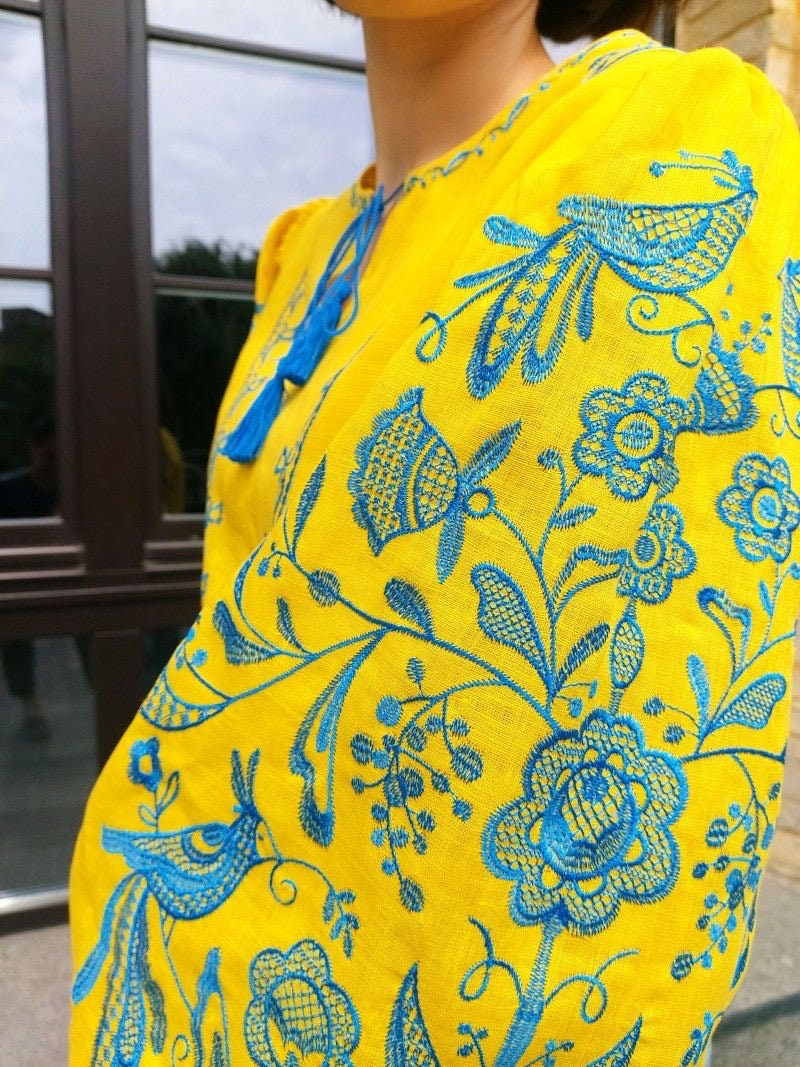 Yellow Ukrainian Vyshyvanka Blouse - Embroidered Women's Shirt