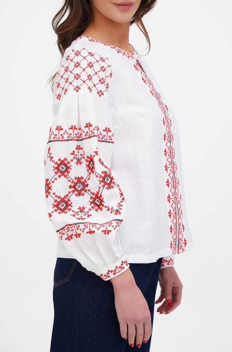 White Ukrainian Embroidered Boho Vyshyvanka Blouse for Women