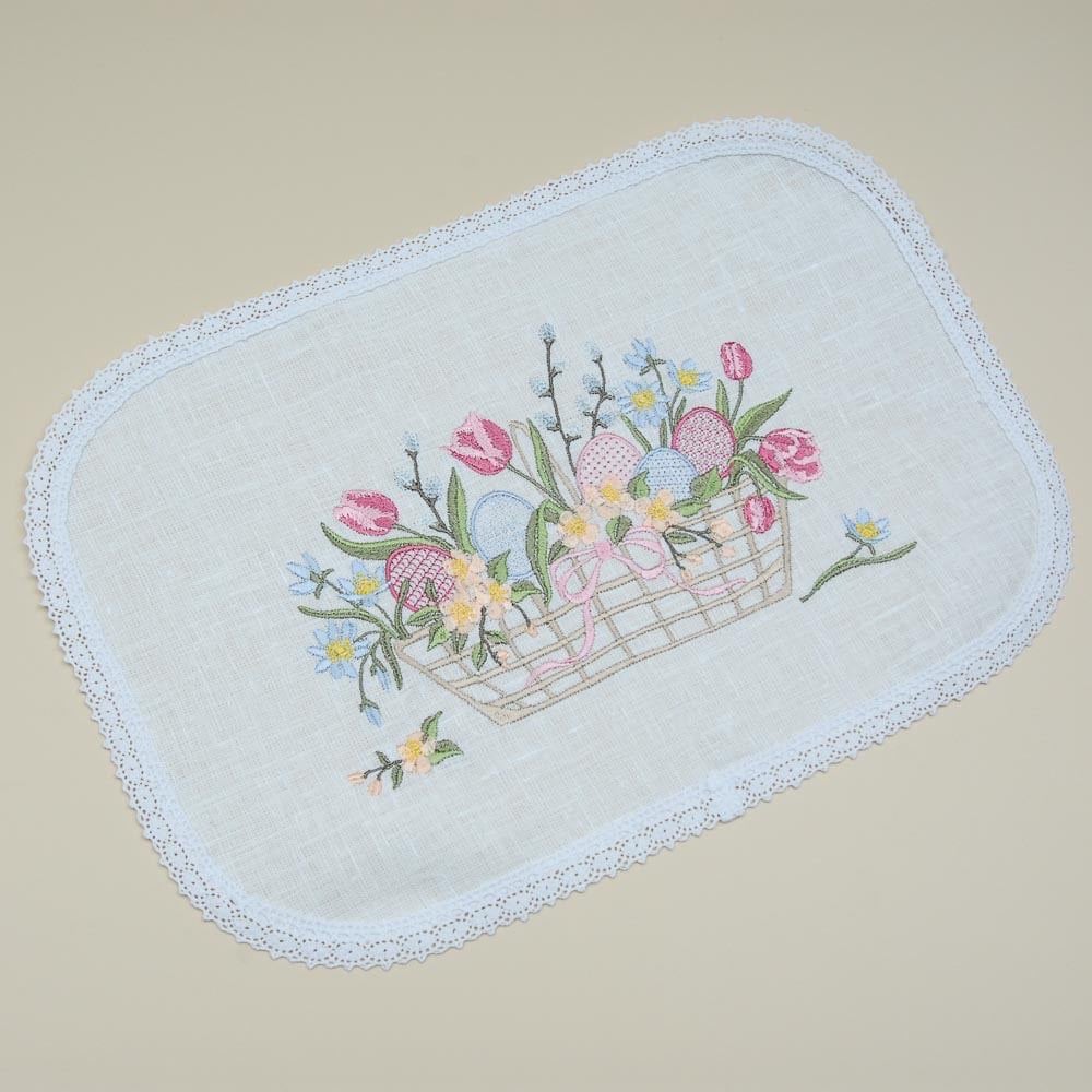 Embroidered White Linen Towel 37x25 cm - Ukrainian Napkin for Easter and Mother's Day