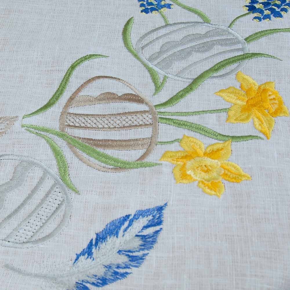 Easter Wreath Tablecloth 64x64 cm White Linen Ukrainian Embroidery