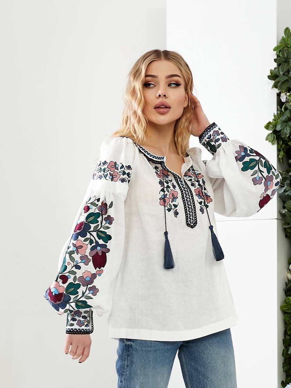 White Ukrainian Vyshyvanka Blouse Bohemian Embroidered Shirt