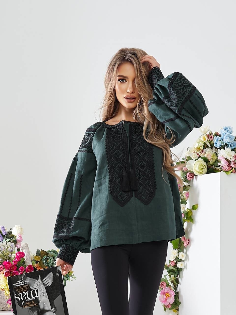Green Embroidered Vyshyvanka Blouse - Ukrainian Linen Women's Clothing
