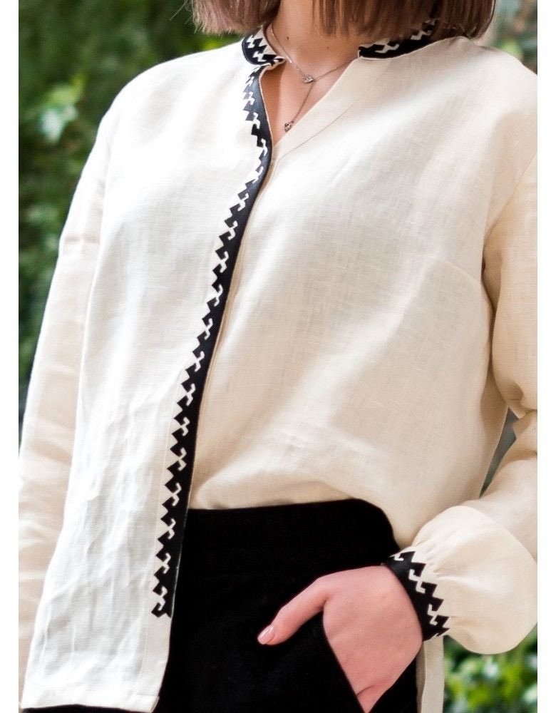 Classic Beige Ukrainian Vyshyvanka Blouse - Embroidered Women's Ethnic Spring Top