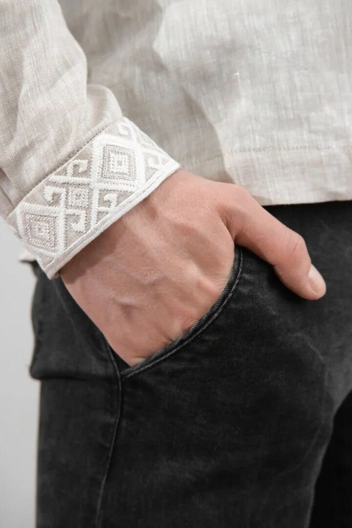 Ukrainian Linen Vyshyvanka Shirt for Men - Traditional Embroidered Easter Shirt