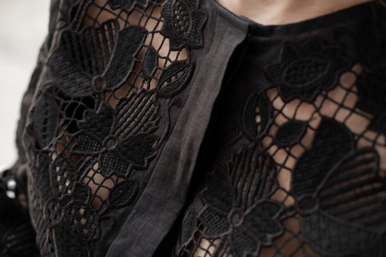 Black Ukrainian Vyshyvanka Blouse - Embroidered Bohemian Ethnic Shirt