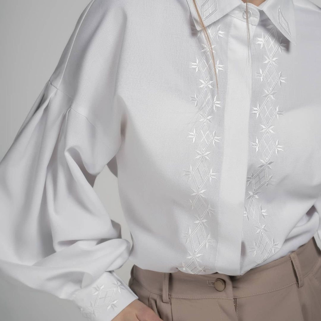 2025 White Ukrainian Vyshyvanka Blouse - Bohemian Embroidered Shirt