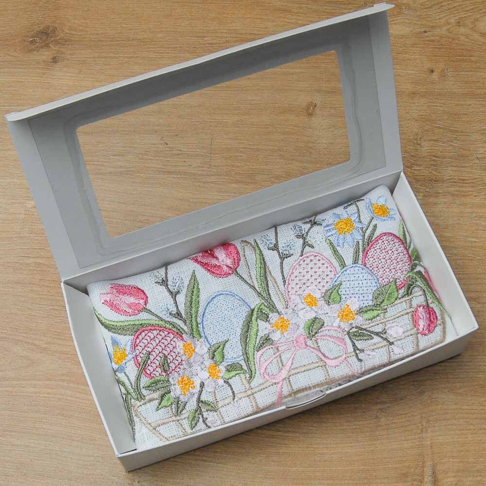 Embroidered White Linen Towel 37x25 cm - Ukrainian Napkin for Easter and Mother's Day