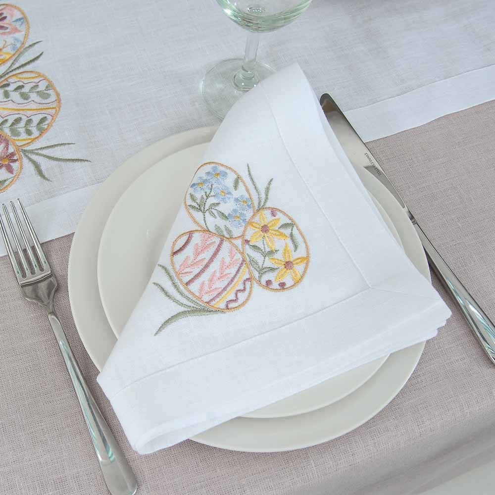 White Linen Tabletop 88x40cm with 4 Napkins - "Easter Mood" Ukrainian Embroidery